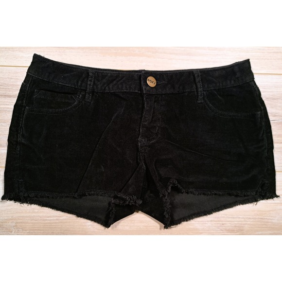 Roxy Pants - Roxy Womens Black Corduroy Cut Off Shorts Low Rise Frayed Hem Size 7